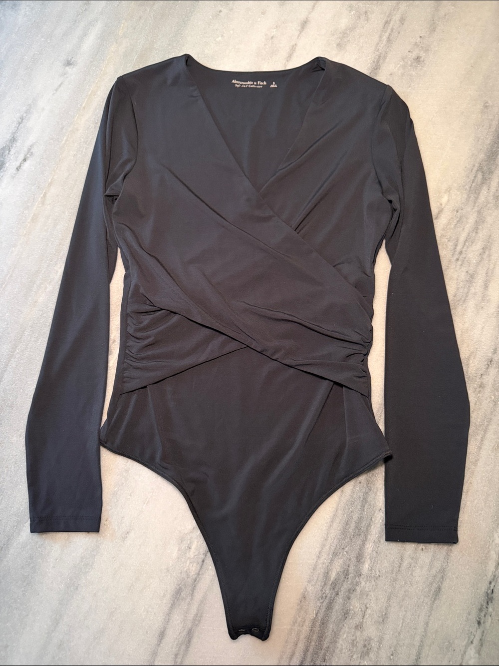 Abercrombie & Fitch Black Long-Sleeve Wrap Bodysuit